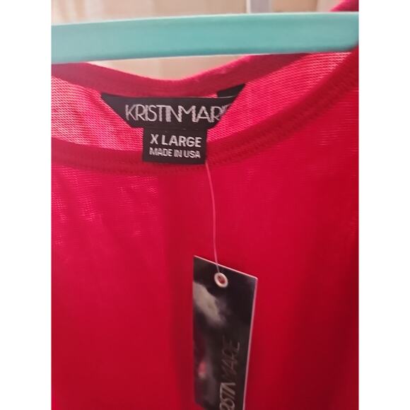 Kristin Marie Red Hi Low Blouse XL – Minimalist 3/4 Sleeve Scoop Neck Top NWT - Picture 3 of 3